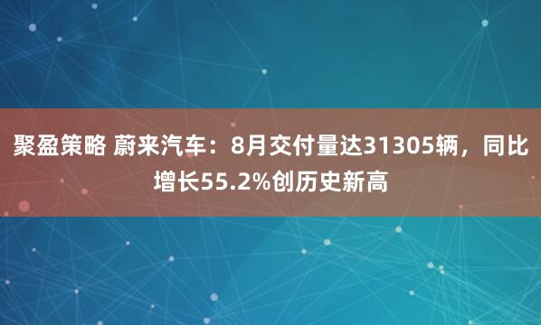 聚盈策略 蔚来汽车：8月交付量达31305辆，同比增长55.2%创历史新高